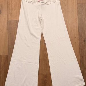 Edikted Cream Crochet Waist Knit Pants with Pink Tag